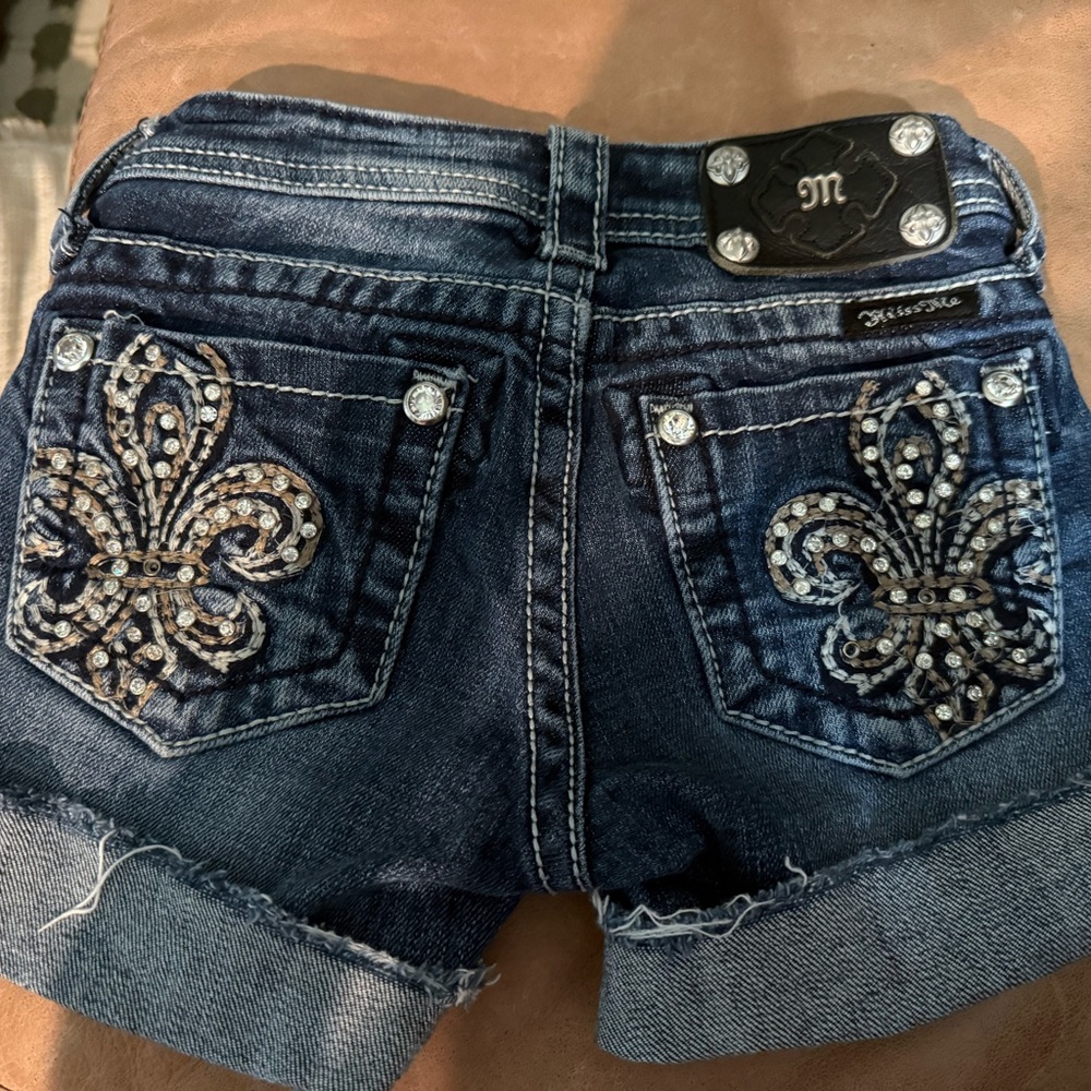 Miss Me Blue Jean Shorts with Distressed Hem - Picture 2 of 2